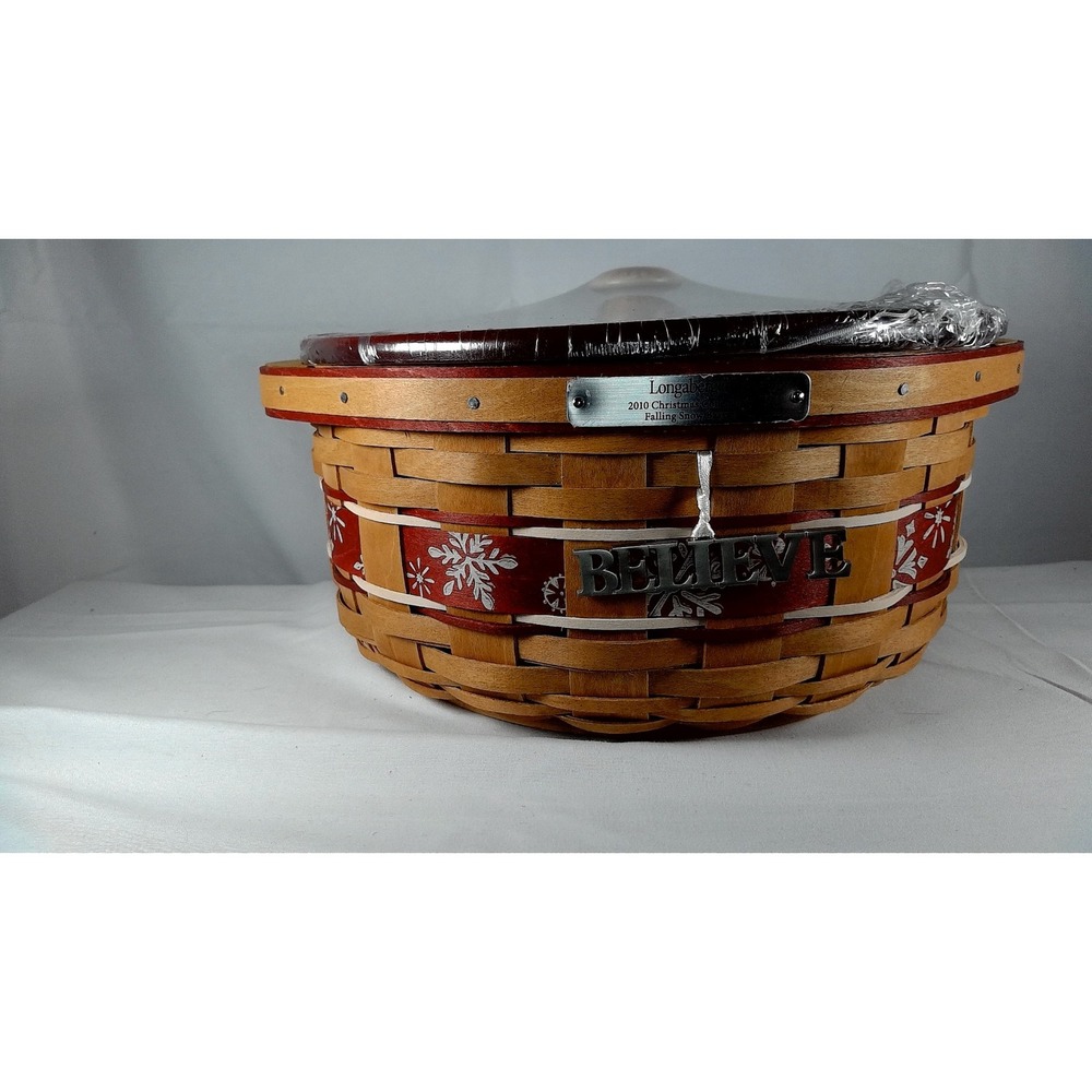 Longaberger‎ 2010 Christmas Falling Snow Red Basket with Lid